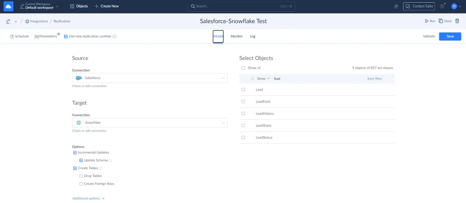 Salesforce-Snowflake Replication Model in Skyvia
