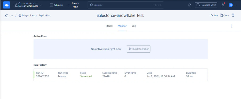 Salesforce-Snowflake Integration Monitor Log in Skyvia