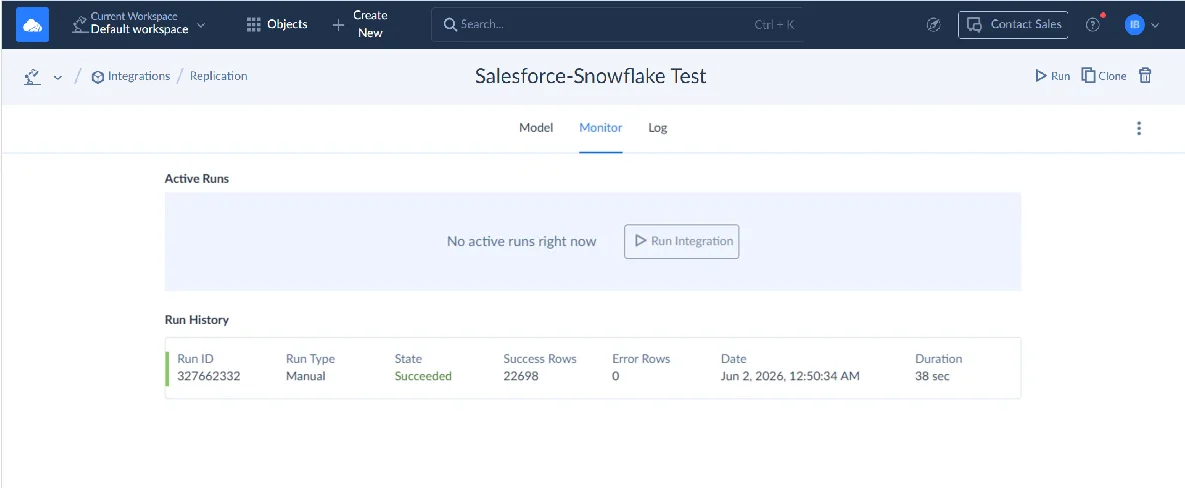 Salesforce-Snowflake Integration Monitor Log in Skyvia