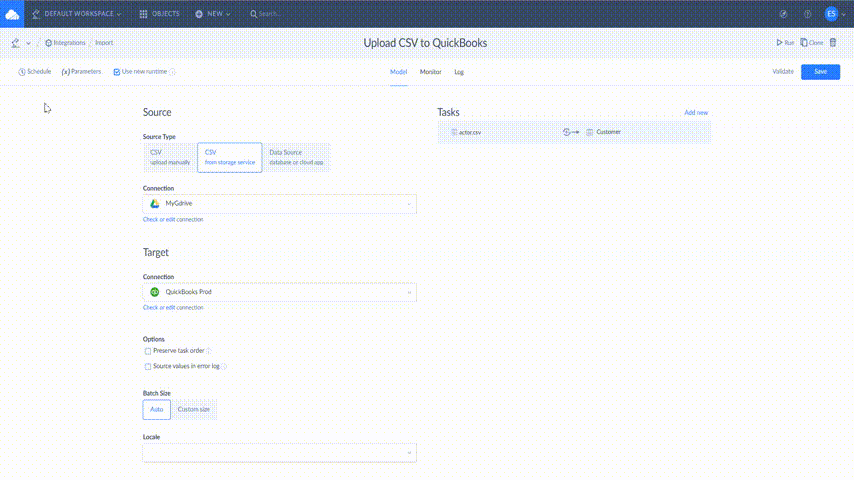 Animated steps for scheduling an import in Skyvia