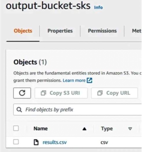 Amazon S3 bucket showing the CSV file generated by Skyvia