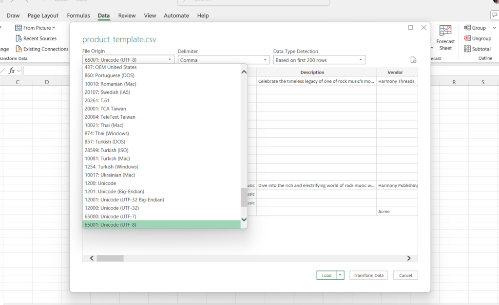 Encoding to UTF-8 in Excel