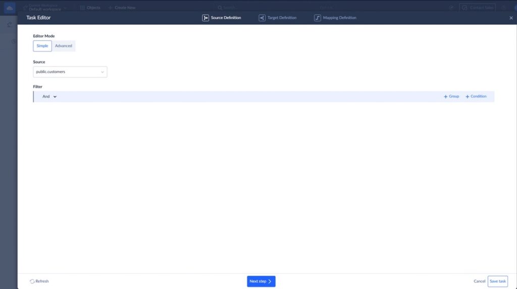 Select Source Tables and Target Objects