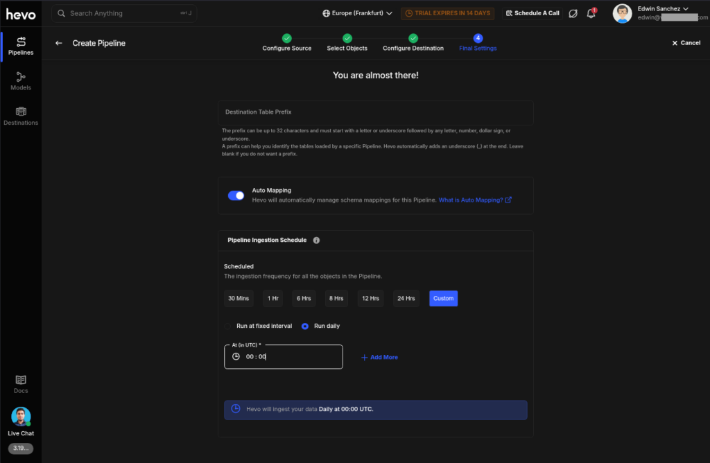Hevo Data scheduling