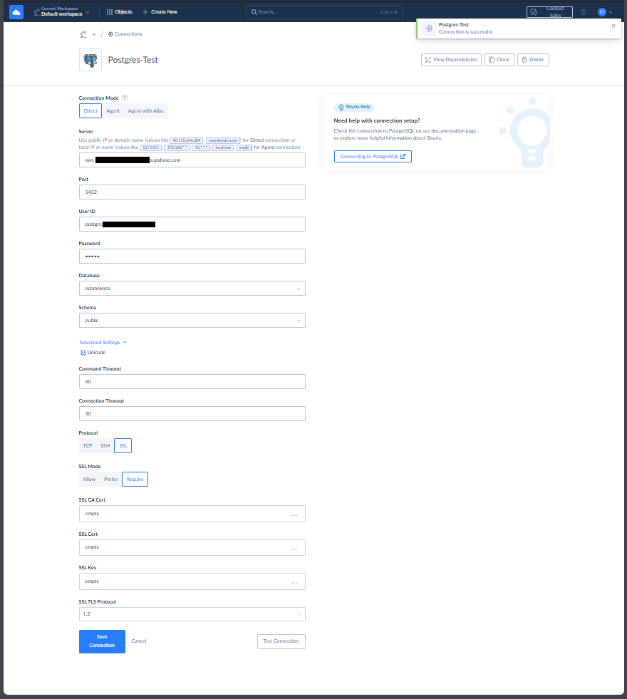 PostgreSQL connection by Skyvia