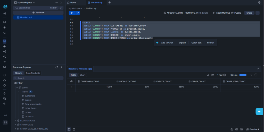 Snowflake record counts to Skyvia logs