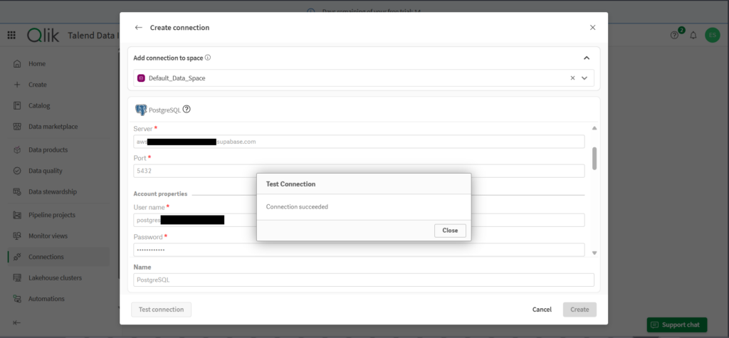 Qlick Talend PostgreSQL connection