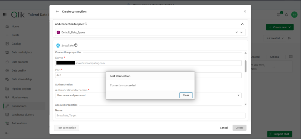 Qlick Talend Snowflake connection