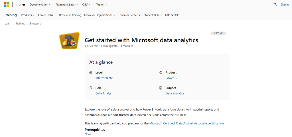 Get started with Microsoft data analytics (Microsoft Learn)