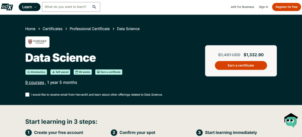 HarvardX Data Science Professional Certificate, via edX