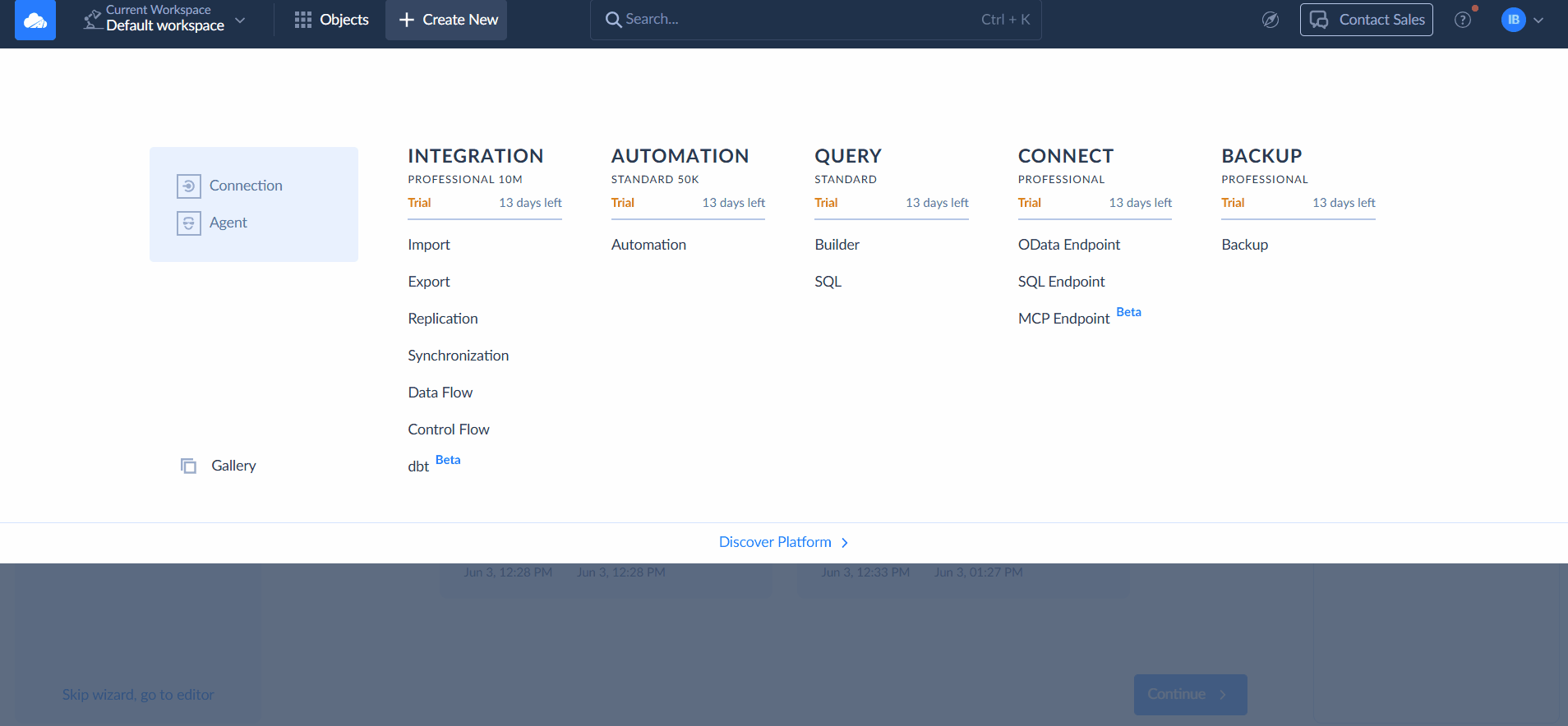 How to create a new Replication in Skyvia GIF Creating new Replication in Skyvia