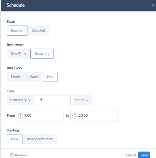 Skyvia Scheduling Options Scheduling Window in Skyvia