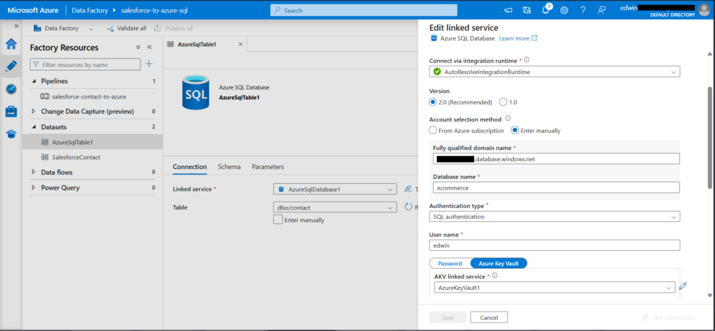 Creating the Datasets and Linked Services