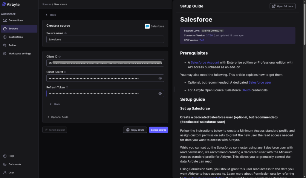 a new External Client App in Salesforce for Airbyte