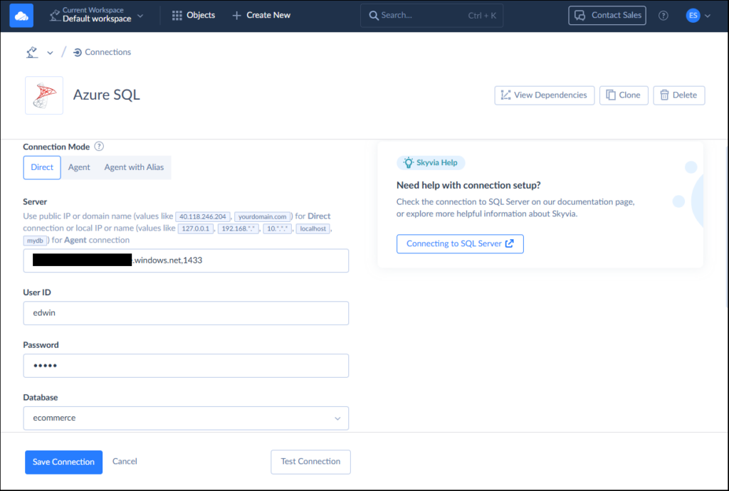 Azure SQL connection