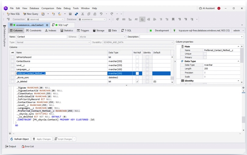 Skyvia replication monitoring results and Azure SQL table output
