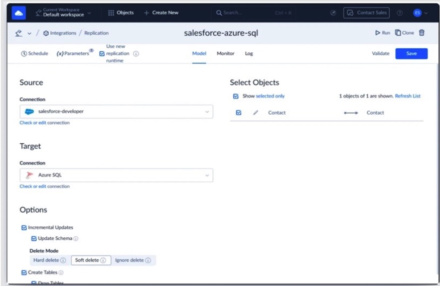Skyvia replication package configuration with incremental update settings.