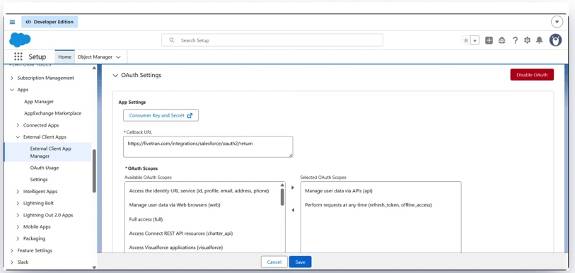 Fivetran Salesforce connection configuration