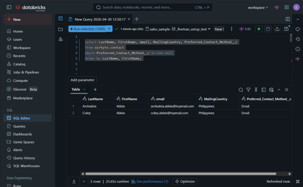 Databricks data rows