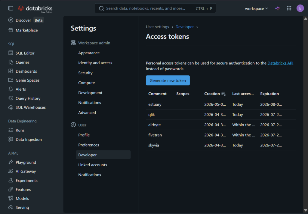 Databricks Access Tokens