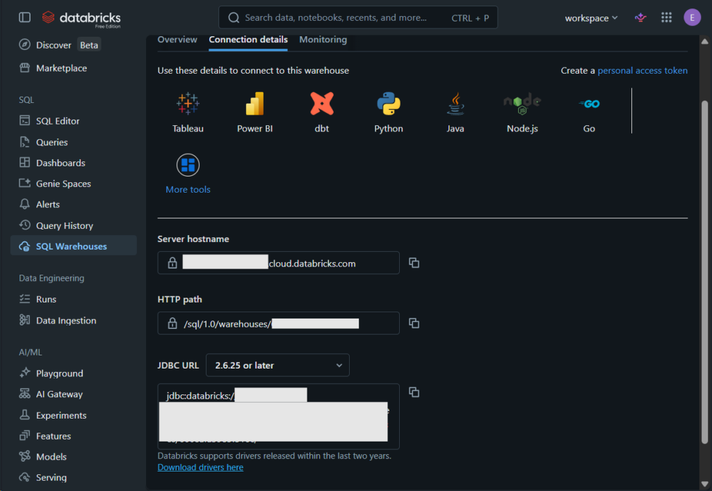 Databricks Connection Requirements