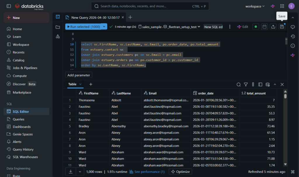 Salesforce and PostgreSQL tables results