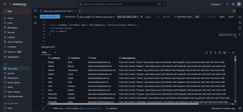 Databricks data rows