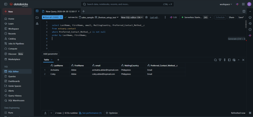custom column rows in Databricks