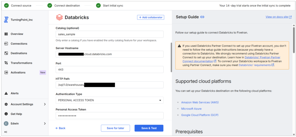 Setting Up the Databricks Data Pipeline in Fivetran