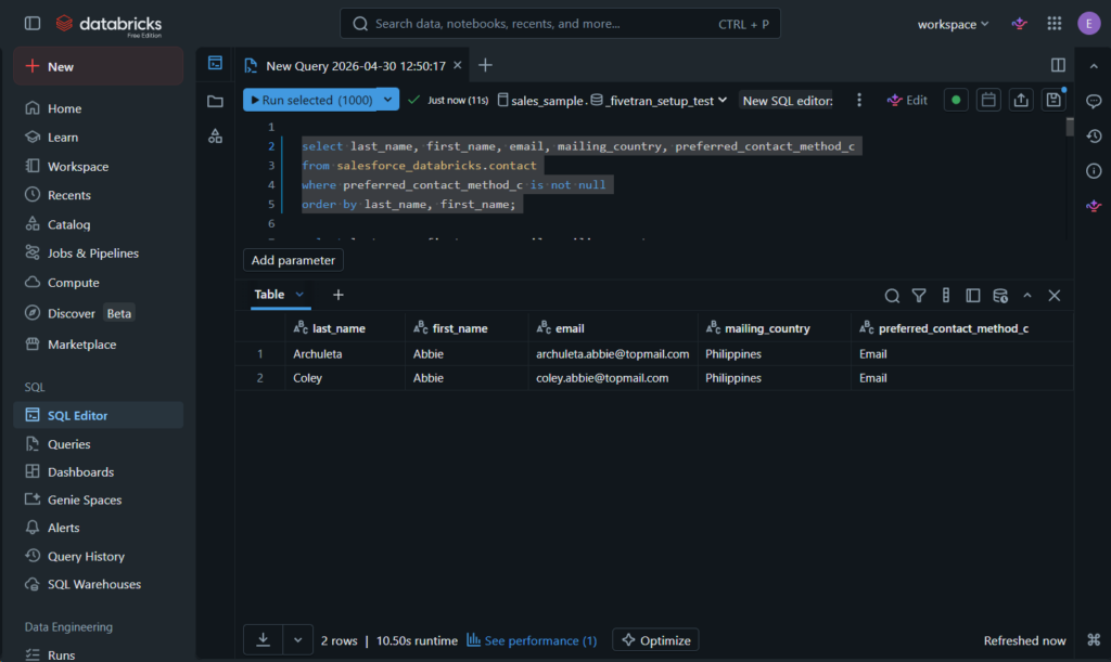 Databricks data rows