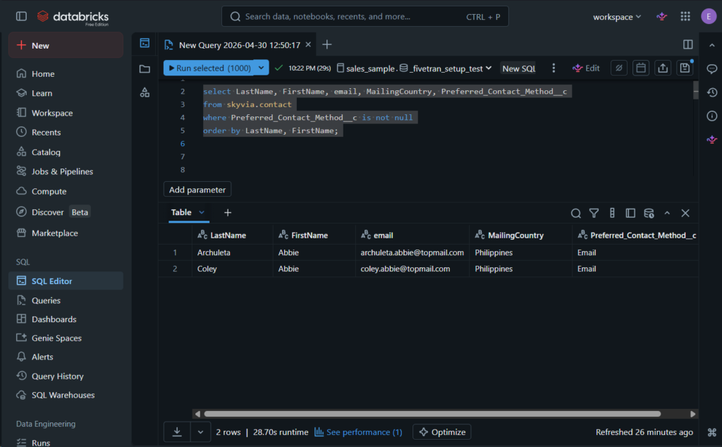 Databricks data results