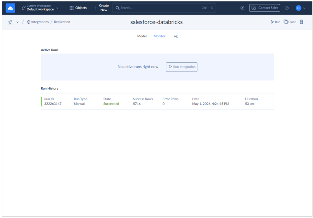 Salesforce Databricks integration by Skyvia monitoring