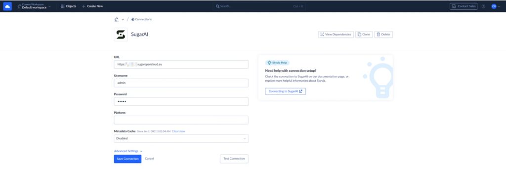 SugarAI Connection in Skyvia