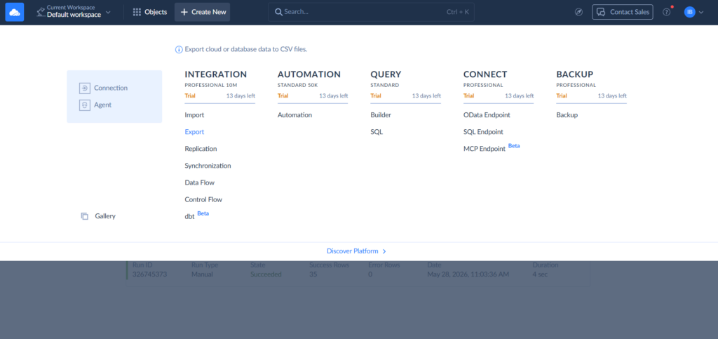 Skyvia menu