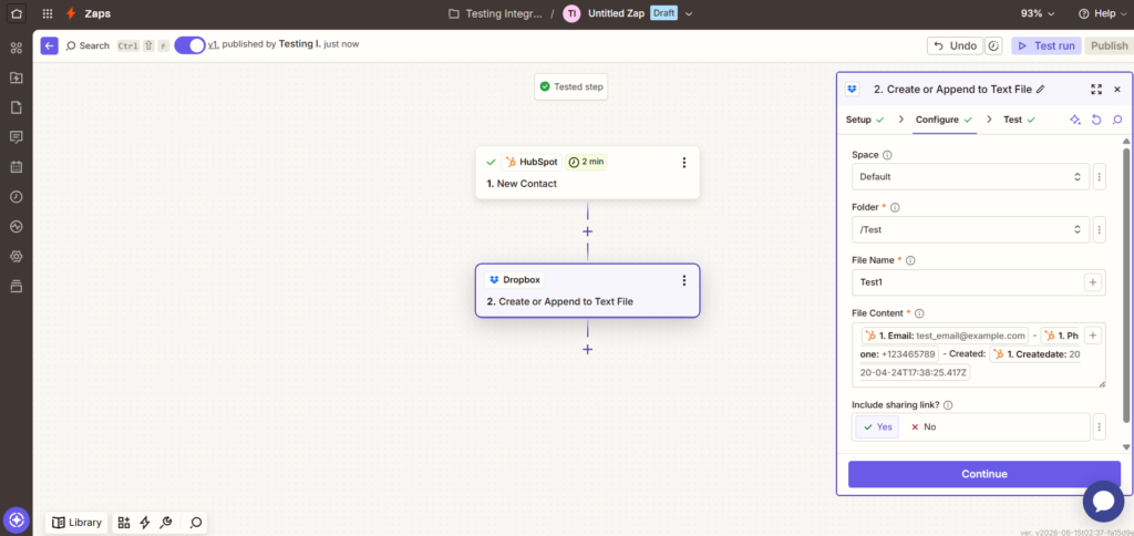 HubSpot to Dropbox integration in Zapier