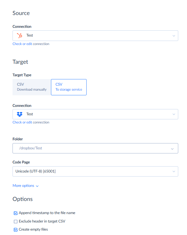 HubSpot to Dropbox integration creation in Skyvia