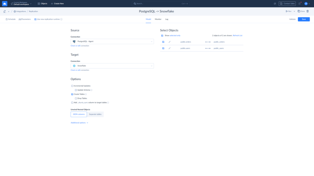 Skyvia PostgreSQL to Snowflake