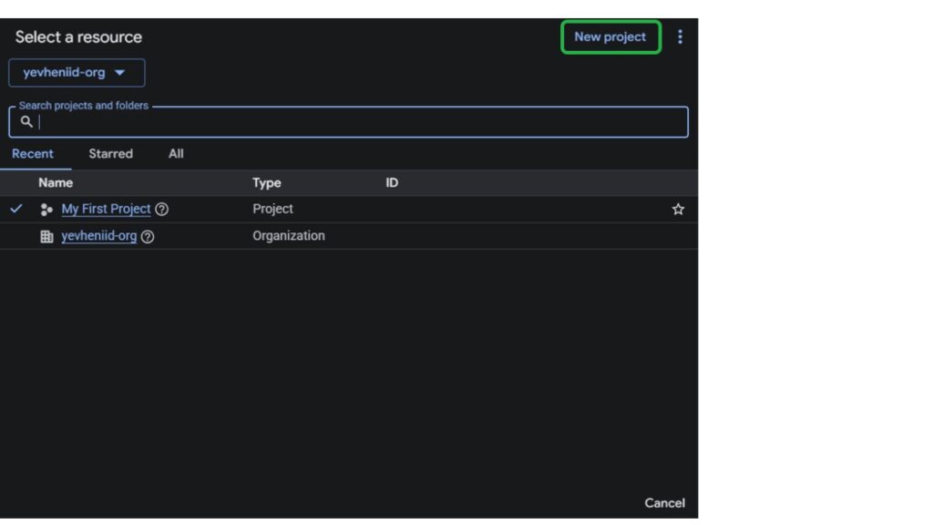 Select a resource in Google Cloud