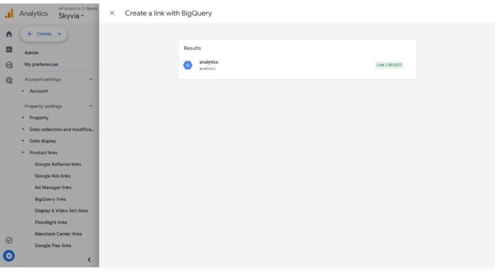 confirmation that the link is created