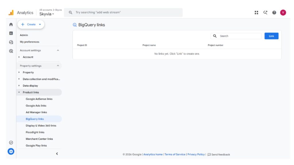 Google Analytics BigQuery links