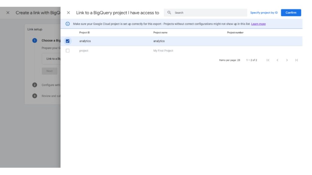 Link to a BigQuery project