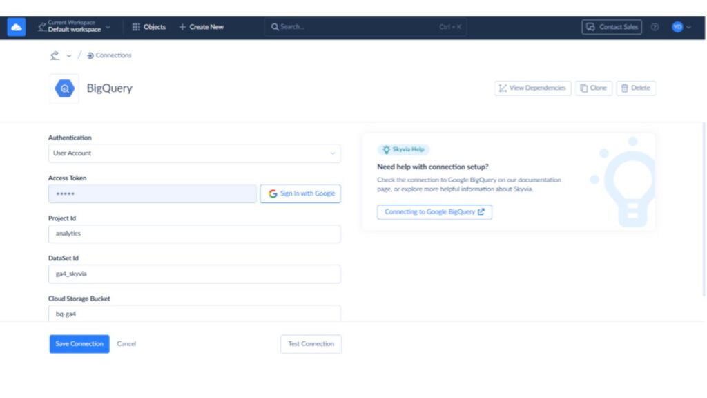 BigQuery connection by Skyvia