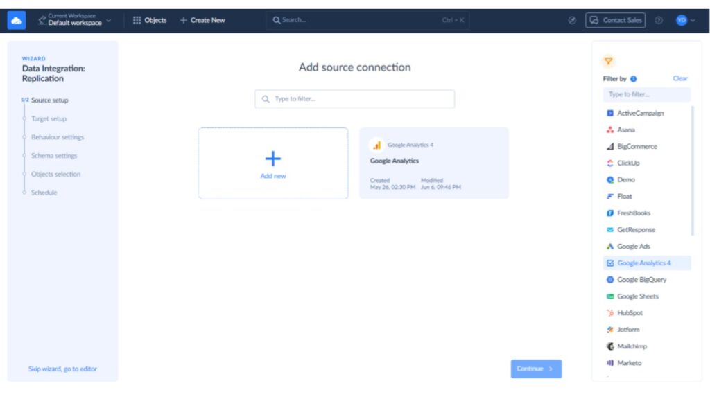 Select your Google Analytics 4 connection