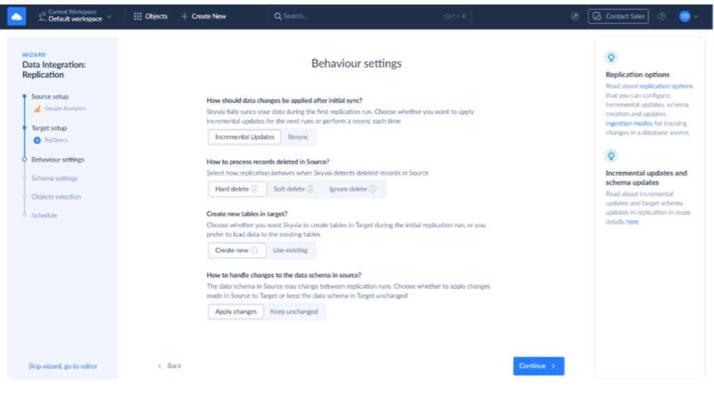 Replication behaviour settings