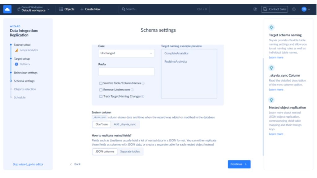 Schema settings