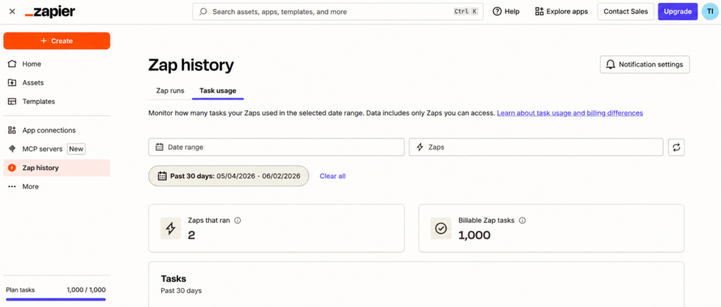 Zapier history logs