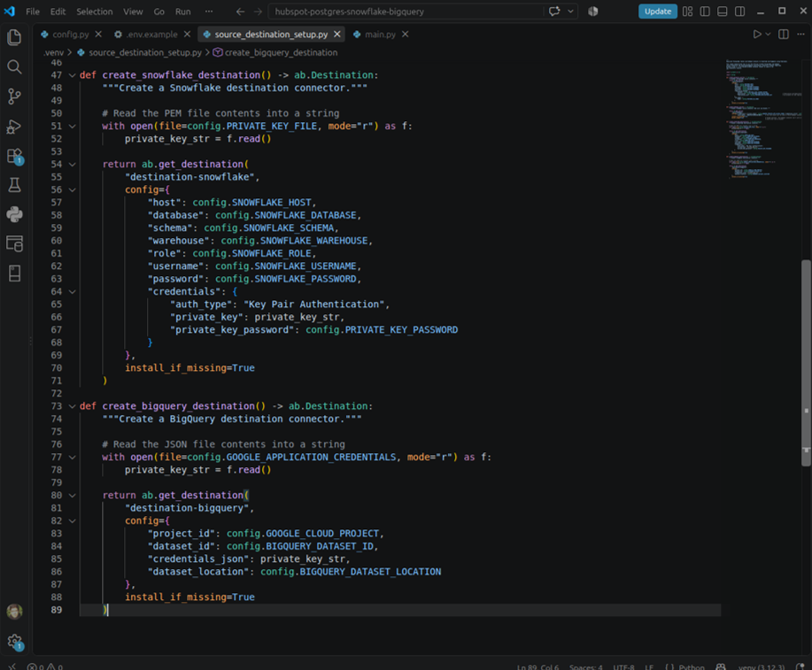 create Snowflake connector in Airbyte