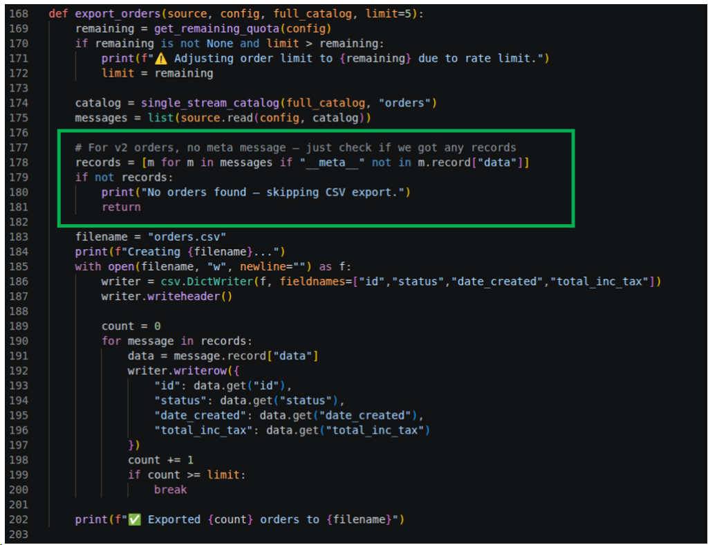 the export_orders function using API v2