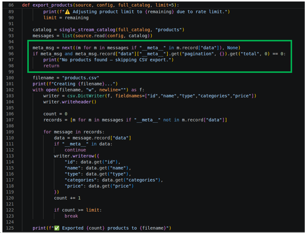 the export_products using API v3