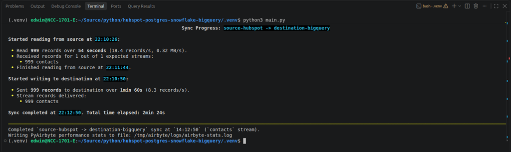HubSpot to BigQuery run time results in Airbyte